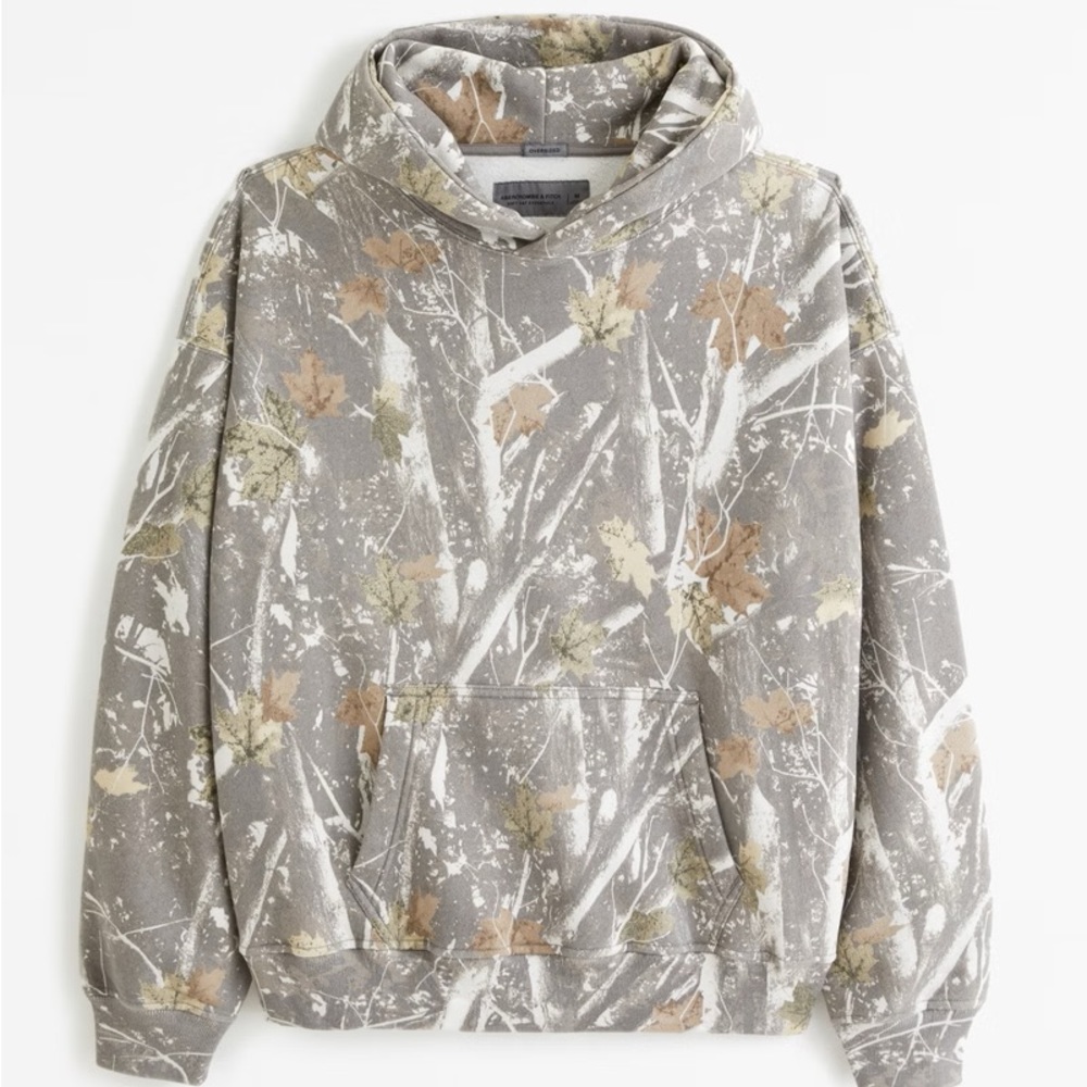 Abercrombie & Fitch Men’s Oversized Essential Popover Hoodie gray camo Large